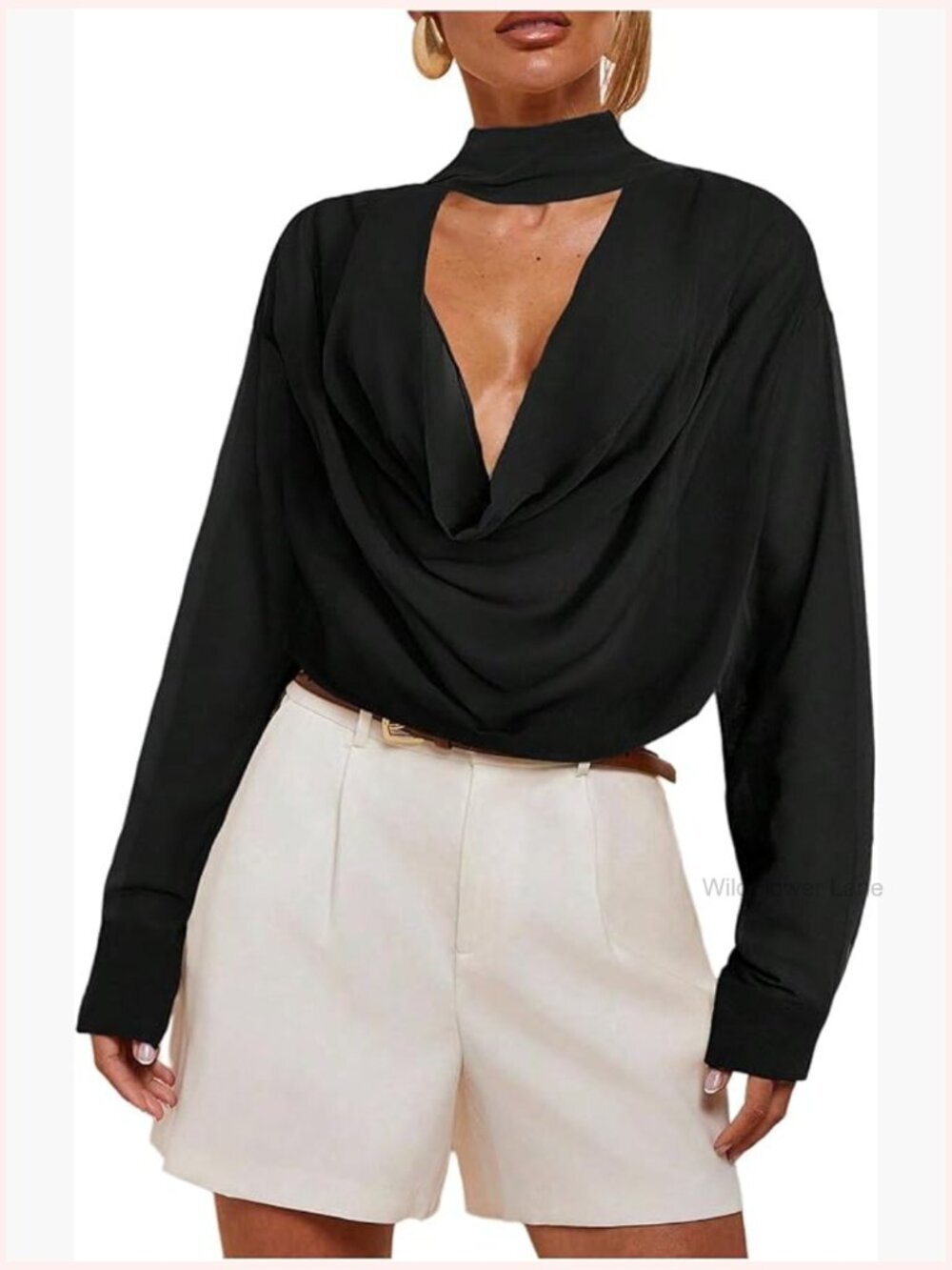 Sheer Draped Cowl Neck Blouse Long Sleeve Business Casual Tops with Scarf